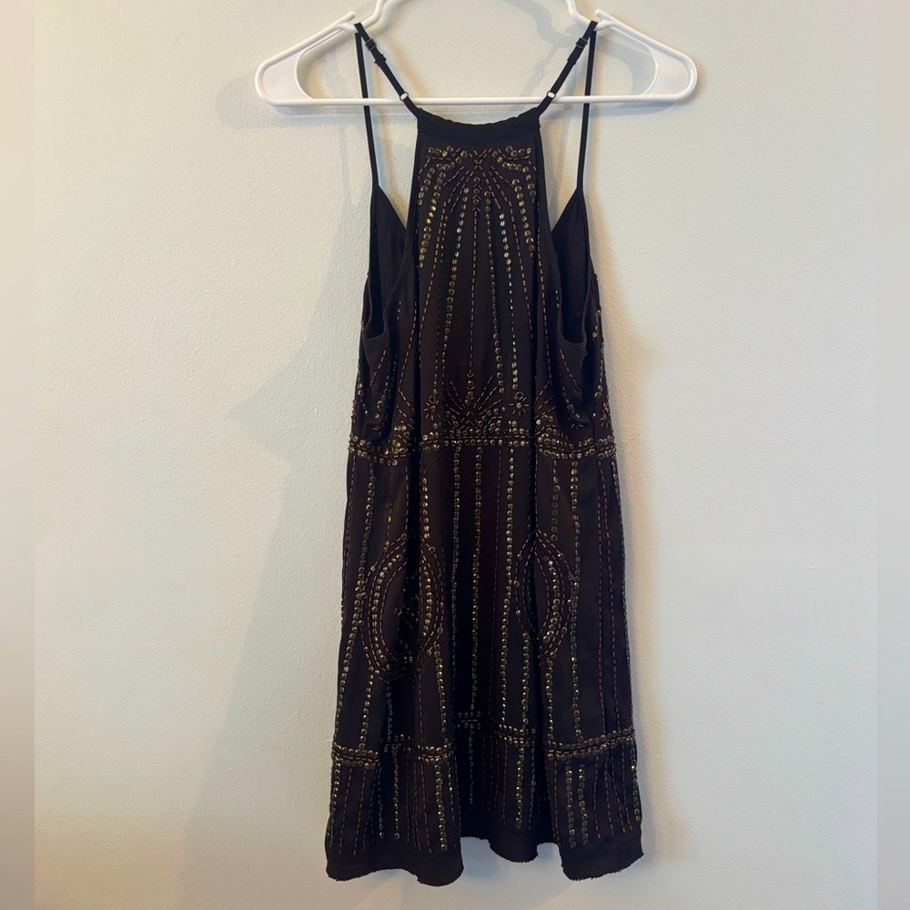 Free People Sedona Embellished Black and Gold Sequin Mini Slip Dress - Picture 3 of 11